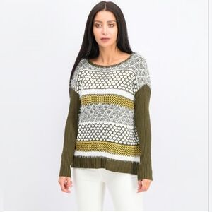 Skye's the Limit Womens Sweater Nordic Fair Isle Boucle Patchwork Crewneck PL